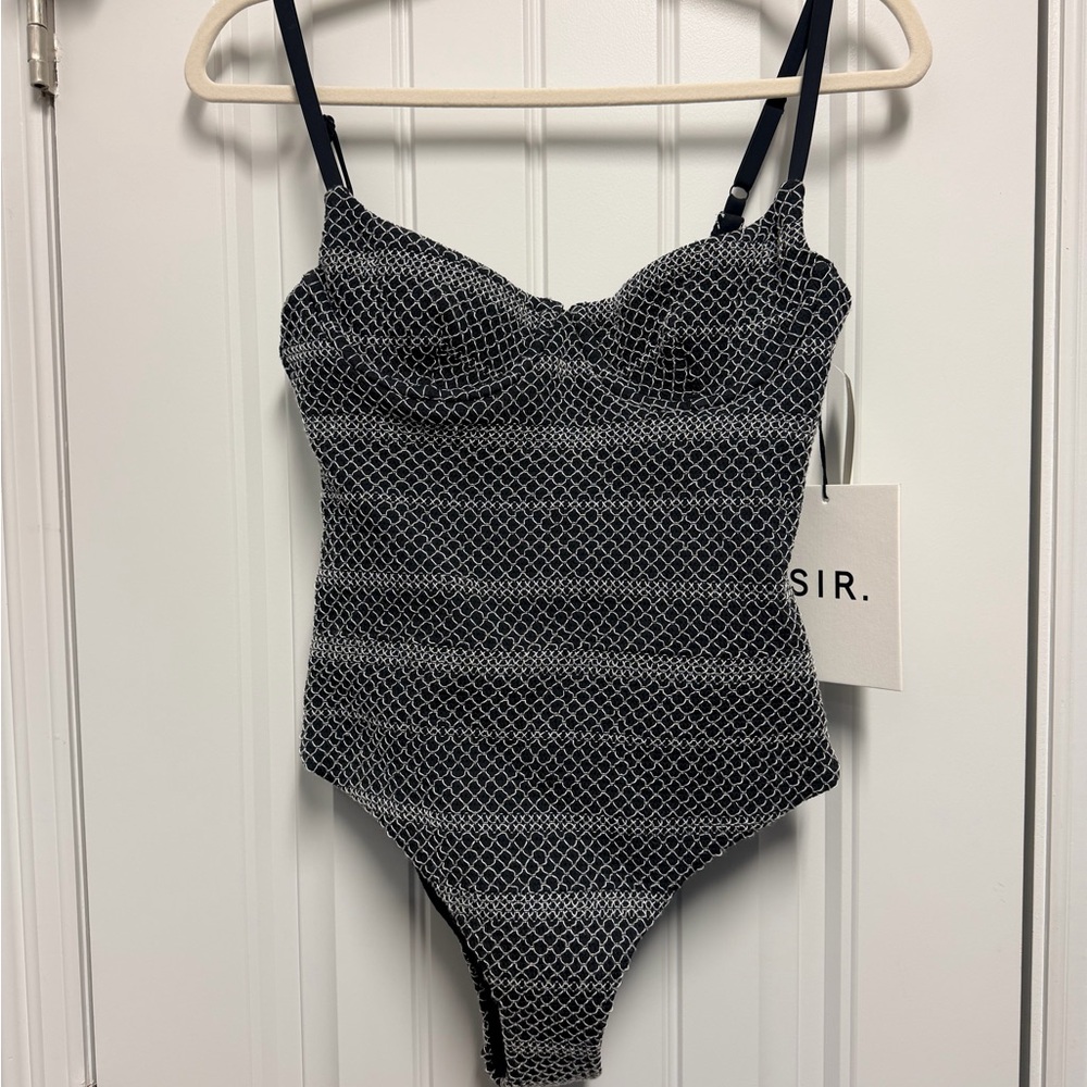 SIR. Francois Ruched Smock One Piece Black and White Mesh size 4-6 NWT